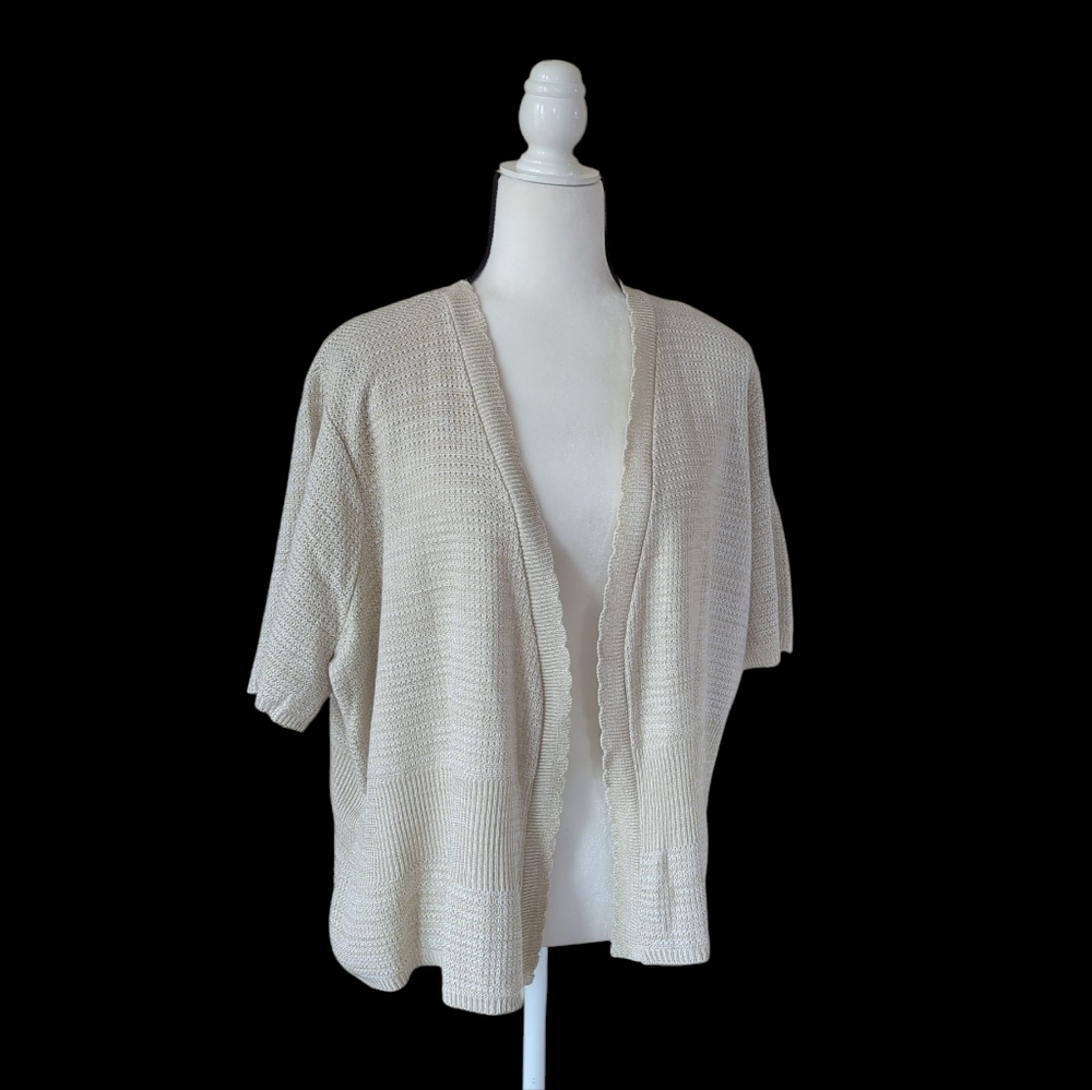 C.J. Banks by Christopher & Banks Acrylic Open Front Cardigan 3X Cream Beige Tan